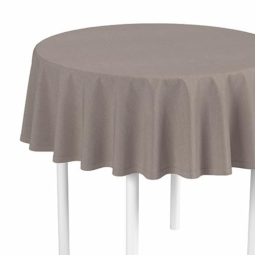 LILENO HOME Tischdecke rund abwaschbar als Meterware [160 cm rund] in Taupe Braun - Gesäumte Polypropylen Gewebe Tischdecke wasserdicht mit Fleckschutz