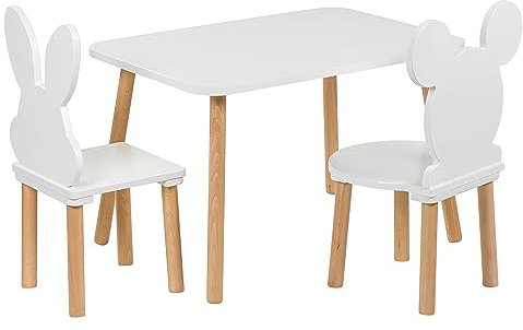 PlayPals Furniture Kindertisch mit 2 Stühlen - Kinder Tisch Stuhl Set aus Holz, 50x 70 cm- natürliche Sitzmöbel für Kinder ab 2,3,4,5,6,7 Jahre- Kinderstuhl-Set