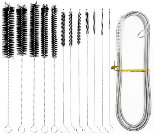 FINEASY 13 Stück Nylon Schlauchbürste Set, 160cm Kühlschrank Reinigungsbürste Pfeifenreiniger, Rohrreinigungsbürste für Flaschen Rohre mit schmalem Abflussloch Teekanne Düse Strohhalme Reinigen