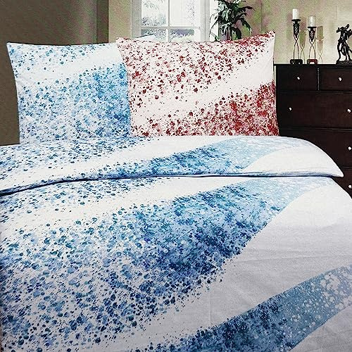 INDA-Exclusiv 4-er Set Mikrofaser Bettbezug Bettwäsche Bettwäsche Garnitur 135x200cm + 80x80cm mit Reißverschluss, Farben:Weiß/Blau