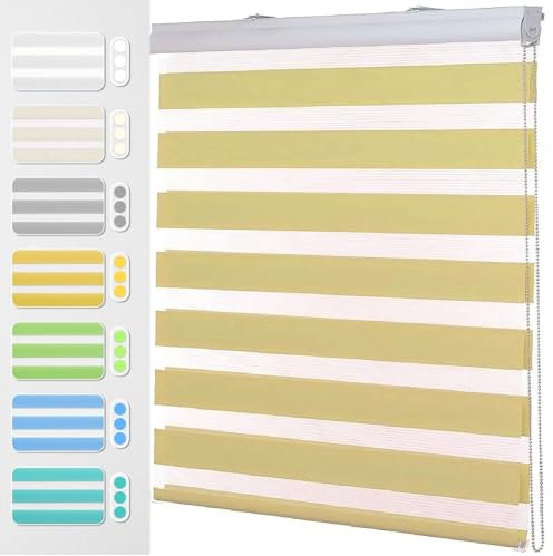 Portable Blackout Blind 90 x 320 cm Sonnenschutz & Sichtschutz Fensterrollo Zebrarollo Seitenzugrollo inkl. Montagematerial, für Fenster, Beige