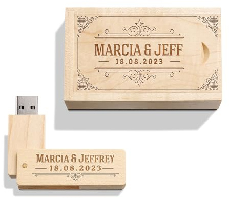Chiavetta USB con incisione personalizzata in legno massello Drive USB 3.0 Chiavetta USB in Acero legno con incisione regalo personalizzata per matrimoni, anniversari, lauree, compleanni (16GB, B)