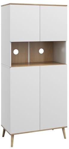 HOMCOM Buffet de Cuisine Armoire de Cuisine 2 placards avec Porte étagères réglables Niche Centrale 2 Passe-câbles - 80 x 40 x 178 cm Blanc