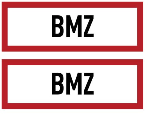 Aufkleber: 74x210 mm, 2 Stück - BMZ - Brandmelderzentrale - Brandschutzzeichen - Hinweisschild auf Brandschutzeinrichtung und Einsatzhinweise - DIN 4066 - D1