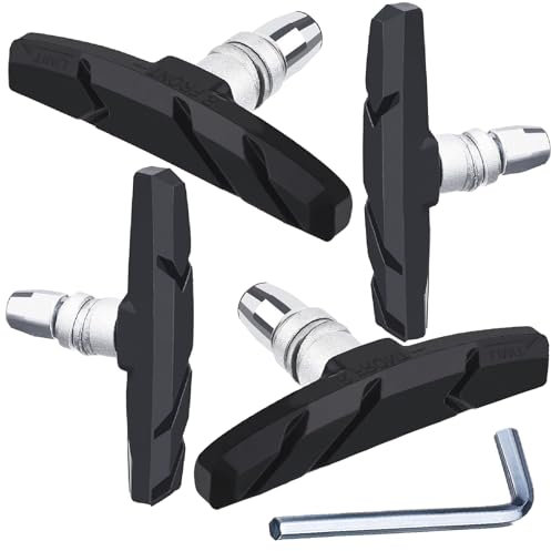 VANSIHO V-Brake Pads Set, 2 Paar Rennrad Bremsbacken mit Sechskantmutter und Unterlegscheiben für Mountainbike Vorder- und Hinterrad, kein Lärm, kein Rutschen, für den Straßengebrauch (Schwarz)