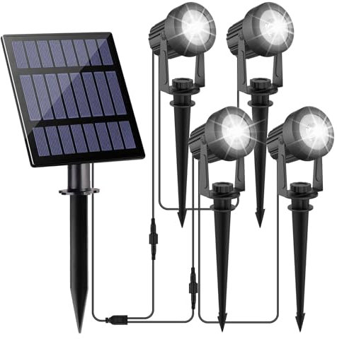 NATPOW Spot Solaire Extérieur, 4 en 1 6000K Projecteur Solaire Exterieur, Etanche IP65 Lampe Solaire Exterieur Puissante, 2 Modes Lumiere Solaire pour Jardin, Allée, Chemin, Trottoir, Terrasse
