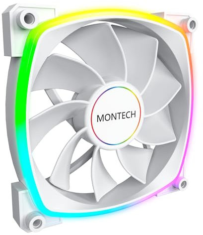 Montech RX 140 ARGB Reversed Fan 1600PWM, High-End Durability, Silent Performance, and Stunning ARGB Design (140mm, White)