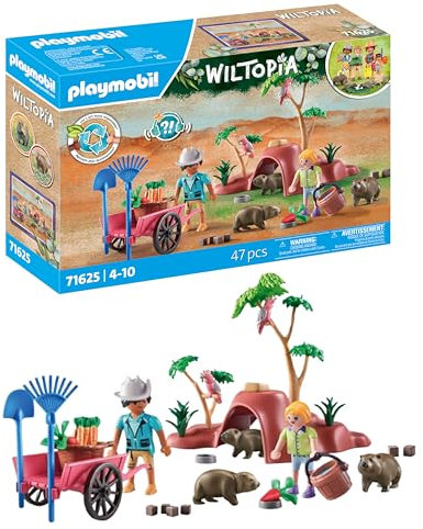 PLAYMOBIL Wiltopia 71625 Tana dei wombat, Avventura nell'Outback Australiano, realizzato con oltre l'80% di materiali riciclati e bio-based, giocattolo per bambini dai 4 anni in su