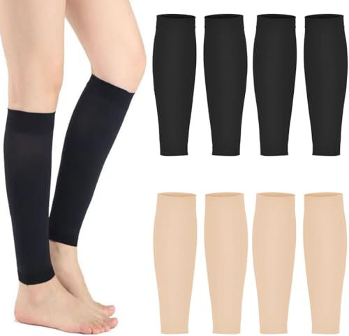 GGUFAY 4 Paar Health Gear Kompressionsstrümpfe für Waden, Kompressionsstrümpfe mit medizinischer Gradient-Kompression, 20-30 mmHg ohne Fuß, für Schienbeinschiene, Krampfadern, Ödeme, Damen und Herren