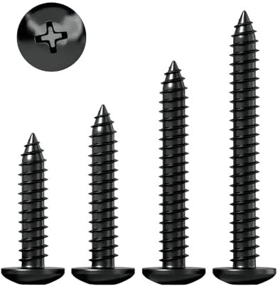 Qrity 50 Pièces Vis à Tête Cruciforme M3x10mm, Autotaraudeuses à Tête Ronde Noire, Fixations pour Plastique, Bois, Métal Doux