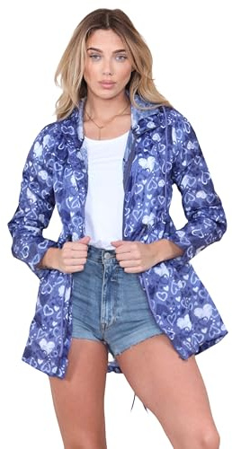 kraftd Womens Raincoat Ladies Rain Jackets Waterproof Showerproof Lightweight Hooded Rain Mac (Ella-Scribble Heart, L)