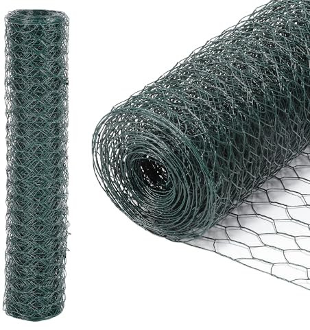 Daromigo Sechseckgeflecht Maschendrahtzaun - Verzinkt Kaninchendraht, Drahtzaun, Hasendraht - Sechseck Drahtgitter Maschenweite 27 mm, Höhe 50 cm, Länge 10 m - Grün