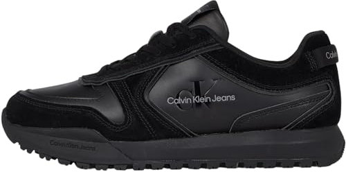 Calvin Klein Herren Runner Sneaker Toothy Irregular Lines aus Wildleder, Schwarz (Triple Black), 41