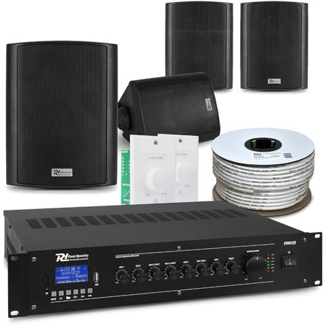 Power Dynamics 2-Zone Multi Zone PA System with 4x PD BC40V Wall Speakers, Weatherproof Commercial Sound System, Bluetooth, MP3 Player, Volume Control, Wall Speakers System, Background Music System