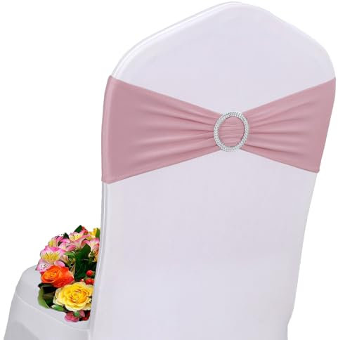 AIRIT LOVELY Lot de 40 rubans de chaise extensibles en élasthanne avec boucle coulissante pour mariage, banquet, fête - Rose poudré