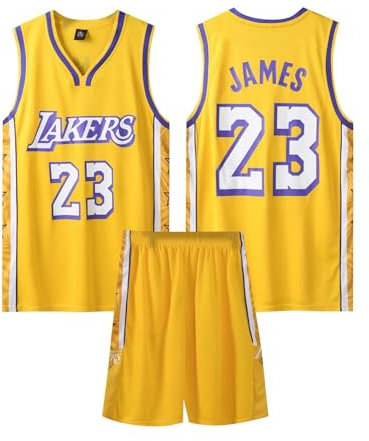 Camiseta de Baloncesto Hombre y Niño 2 Piezas, Camiseta de Baloncesto para Hombre y Niño + Pantalones Cortos, Trajes de Baloncesto para Adultos y Niños Amarillo XL