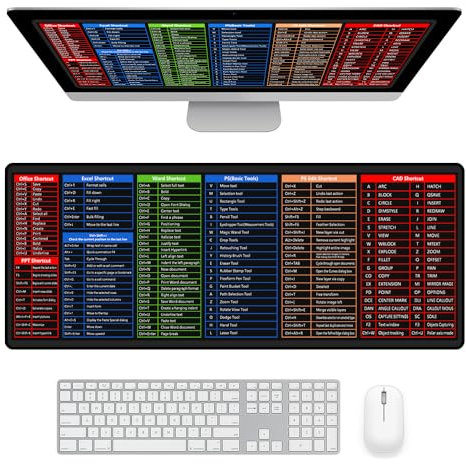 Lotvic Keyboard Excel Shortcuts Mouse Mat, 80x30cm Large Mouse Pad, Multifunctional Gaming Mousepad, Non-Slip Big Desk Mat, Clear Printing Shortcuts Mouse Mat for Laptop, MacBook, PC, Office, Home