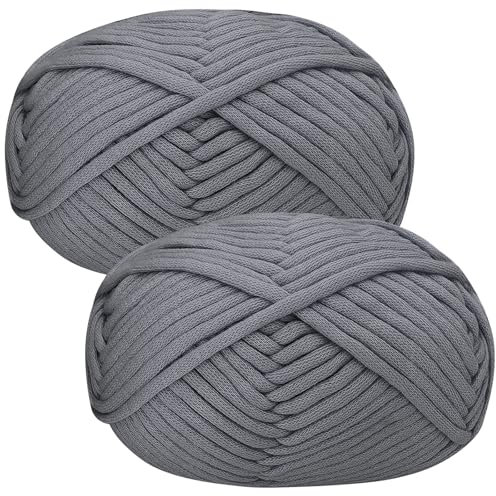 Häkelgarn Baumwolle Wolle zum Häkeln Chenille 2x50g Häkelwolle,Crochet Yarn Dickes Baumwoll-Nylon-Mischgarn Häkelgarn für Anfänger Dunkelgraues Garn