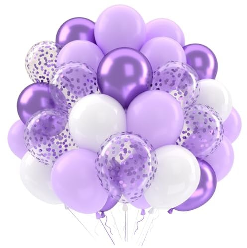 Palloncini Viola Lilla Bianchi, 52 Pezzi 12 Pollici Palloncini Pastello Lilla Palloncini Metallizzati, Elio Palloncini Compleanno Matrimonio Anniversario Baby Shower Feste Decorazioni