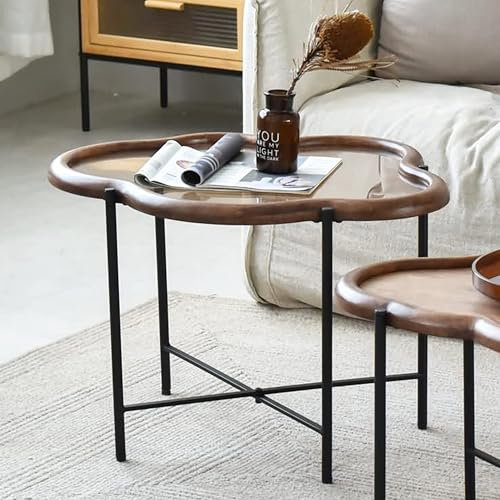 Zouron Couchtisch Holz Oval Ellipse Wohnzimmertisch Holz Coffe Table Gehärtetes Glas Wie Wolke Vintage Dunkelbraun Tisch 1pcs Metallgestell 59x52x49cm