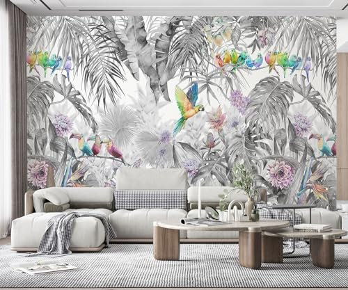 ZXCHEE Papier Peint Panoramique Plantes De Forêt Tropicale En Noir Et Blanc Papier Peint 3D Tapisserie Mural Salon Chambre Décoration Murale -S0237-250x175cm(LxH)