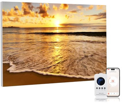 Hocosyme Infrarotheizung Bild 460 Watt, NFWF-WK-460W-PA Infrarotheizung Wandmontage mit Thermostat, Wochentimer - Strand - WIFI (Tuya Smart)- TÜV