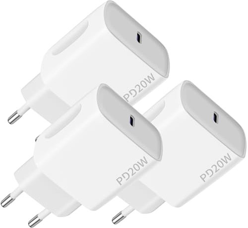 Chargeur USB C, 20W Prise USB C 3-Pack Chargeur Rapide,Chargeur USBC Rapide pour iPhone 16 15 14 13 Plus Pro Max XS XR Samsung Galaxy iPad Huawei Xiaomi,Prise USBC Bloc Secteur Embout Adaptateur
