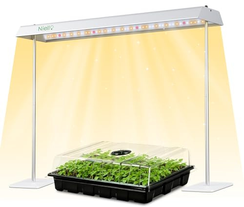 Niello Pflanzenlampe mit Ständer, Vollspektrum LED 60W für Zimmerpflanzen | höhenverstellbar 30-60 cm, 10 dimmbare Stufen, 4/8/12h Timer, Aluminiumlegierungsrahmen