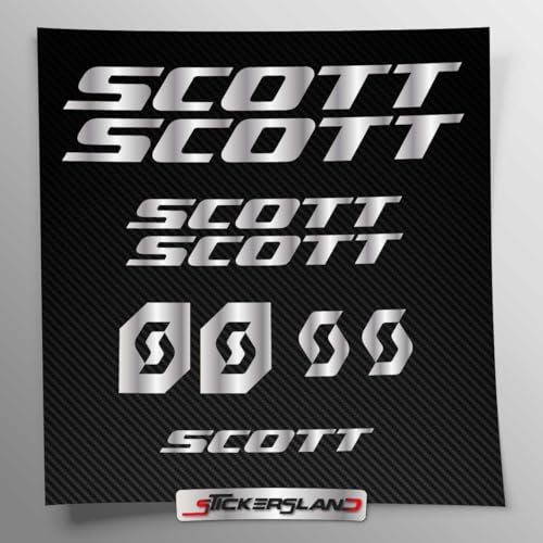 Kit adesivi compatibile con telaio Scott MTB Mountainbike e casco | decals sticker Decalcomanie bici scritte loghi | Stickersland® (Argento Lucido Metallizzato)