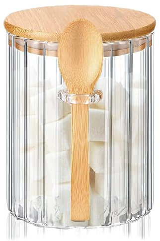 Cosmeria Zuckerdose mit Deckel, 16 oz Glasbehälter mit Bambuslöffel, Airtight Salzbehälter für Kaffee, Tee, Zucker, Gewürze und mehr, für Küche, Kaffeebar und Geschenke