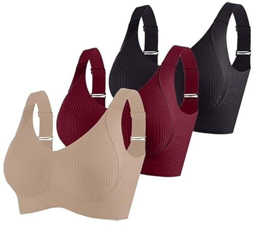 3er Pack Damen Push Up BH ohne Bügel aus Baumwolle Sexy und Bequem mit Starkem Halt für Große Brüste Verstellbarer Bra Set in Klassischem Design