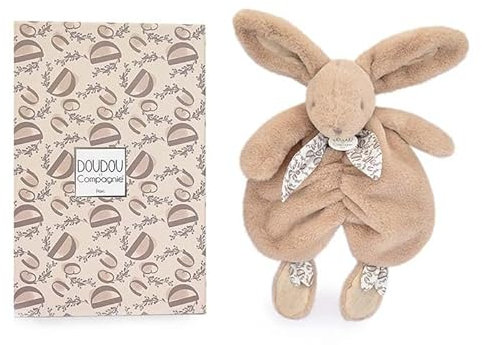 DOUDOU ET COMPAGNIE - Lapin Doudou beige sable – Peluche Ultra Douce avec Foulard Fleuri – Doudou Plat Bébé Fille dès la Naissance – Garantie Doudou Perdu – Idée Cadeau - DC4150