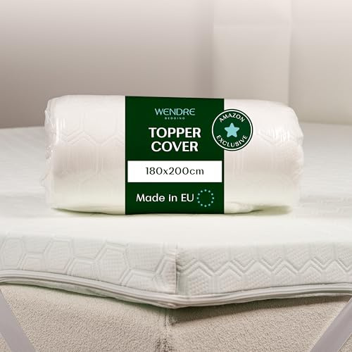 Wendre Topper Bezug 180x200 cm – Passend für 5–7 cm Höhe | 3-seitiger Reißverschluss, waschbar bei 40°C, OEKO-TEX zertifiziert, Schutzbezug für Matratzentopper