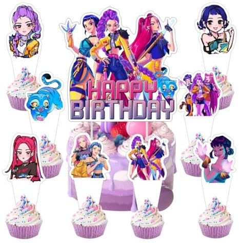 25pcs Demon Hunters Cake Decorations with 24pcs Cupcake Toppers, 1pcs Cake Topper for Demon Hunters Birthday Party Supplies Kids Birthday Decorations