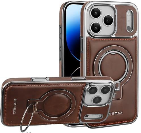 Luxus Leder Invisible Stand Case für iPhone 17 Pro Max, Kompatibel mit MagSafe, Fallschutz, Dunkelbraun
