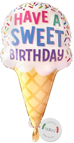 balloa Folienballon Ice Cream Sweet Birthday, XXL Geburtstagsdeko, 72 cm | Buntes Ice-Cream-Design mit Eis-Motiv, XXL, heliumgeeignet, ungefüllt, für Kindergeburtstag und süße Partydeko