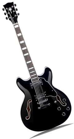 E-Gitarre Für Anfänger Semi Hollow E Gitarre/Jazz Mit F Loch Ahornhals Und Humbucker Tonabnehmern(Black)