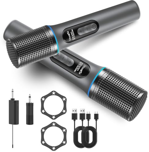 Microphone Wireless,Wireless microphone system with a rechargeable receiver, 5-level volume adjustment,40H Duration, 200ft Range, Karaoke Microphones for Singing, Wedding, DJ, Party, Speech, YouTube