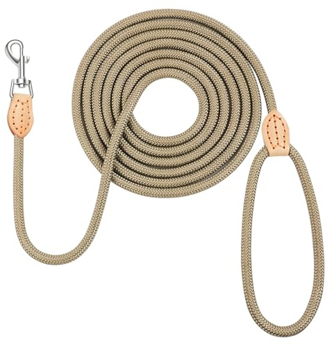 OSDUE Hundeleine 3 m x 0.8 cm Khaki für Kleine und mittelgroße Hunde | Robuste Hundeleine zum Trainieren und Gassi gehen, Führleine aus weichem Nylon mit 1 Karabiner, Leicht und tragbar