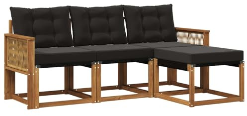 vidaXL Outdoor-Sofagarnitur mit Kissen 4 pcs Natürlich und Schwarz, Garten-Sofa, modernes Lounge-Set für draußen, haltbar, gemütliche Terrasse-Sitze für jeden Anlass