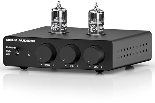 Douk Audio Röhren Phono Vorverstärker: HiFi Preamp MM Sub Out (H5) | mit Tiefpassfilter, Warme analoge Klänge: GE-4BZ6 Elektronenröhren mit 180V Anodenspannung für Stimmen, Jazz & Schallplatten