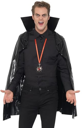 Smiffys Vampirumhang aus PVC, Schwarz, mit stehendem Kragen, 114 cm/45 Zoll lang Halloween