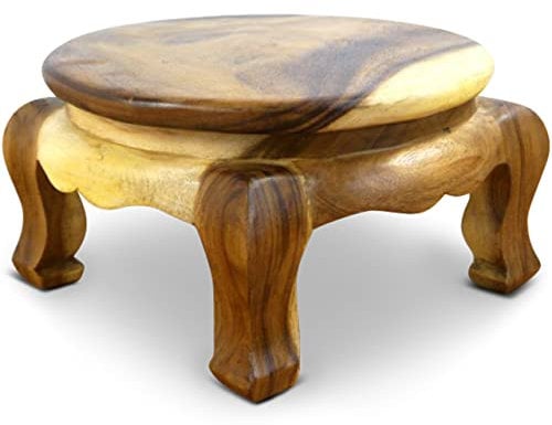 livasia Opiumtisch aus Massivholz – Ø40cm, 20cm hoch – Handgeschnitzter Beistelltisch Holz aus Thailand, Nachhaltig, Robust und Ästhetisch, Setzt Dekorative Akzente als Sofatisch (Natur)