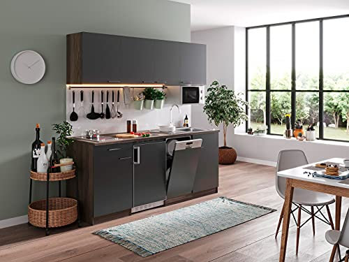 Respekta Oliver Küchenzeile, Holzwerkstoff, Grau, 195 cm