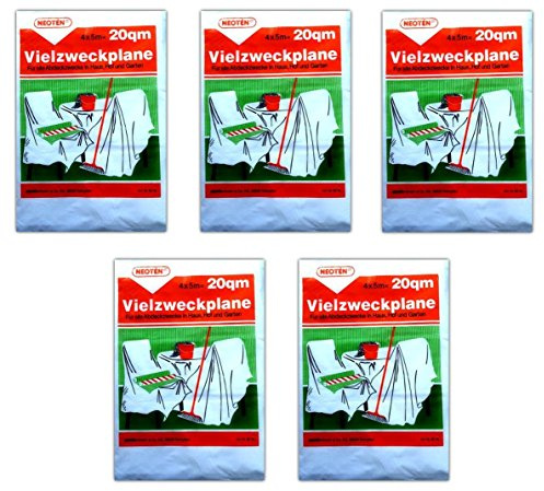 5x Vielzweckplane 4m x 5m transparent | Abdeckfolie | Allzweckfolie | Malerfolie