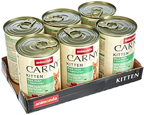 animonda GranCarno Carny Kitten Katzenfutter, Nassfutter Katzen bis 1 Jahr, Rind, Huhn + Kaninchen, 6 x 400 g