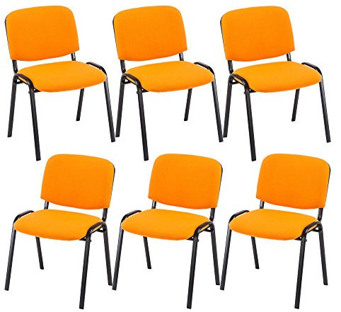 CLP 6er Set Besucherstuhl Ken Stoff I Stapelstuhl Mit Robustem Metallgestell I Polsterstuhl Mit Rückenlehne, Farbe:orange