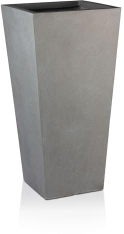 IDEALIST Small 50.5cm Tall Planter for Garden | Grey Reinforced Stone Tapered Square Planter | Outdoor Pots with Drainage Holes L24.5 W24.5 H50.5 cm, 18 litres