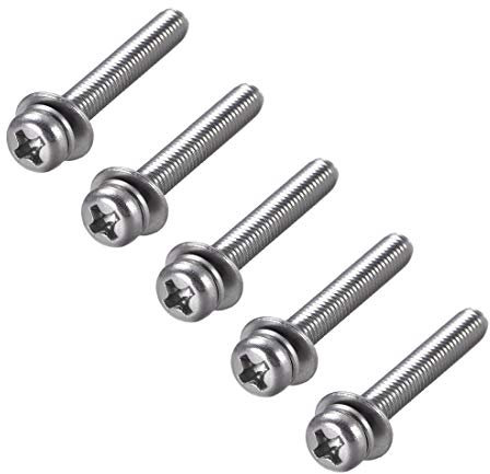 sourcing map M4 x 30mm Stainless Steel Phillips Pan Head Machine Screws Bolts Combine with Spring Washer and Plain Washers 5pcs