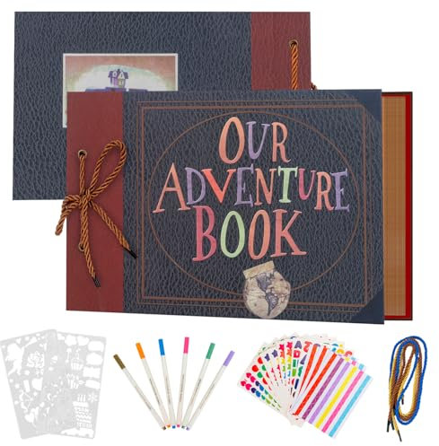 AIOR Adventure Book Scrapbook Fotoalbum zum Selbstgestalten 80 Seiten, DIY Vintage Fotoalben Hochzeit Gästebuch Fotobuch für Weihnachten Geburtstag Jahrestag Geschenk (B)